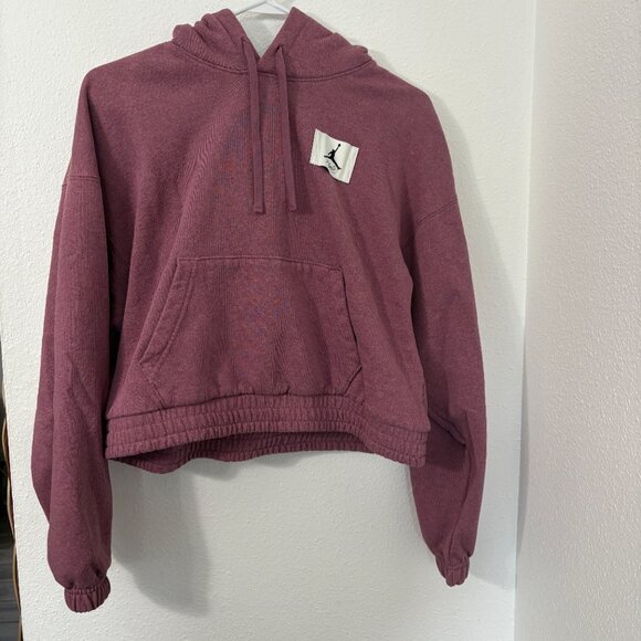 Jordan Essentials Fleece Hoodie Long Sleeve Cropped Light Mulberry Size Small - Picture 2 of 10